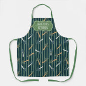 Tablier Monogramme adorable design rétro Champignons Vert (Recto)