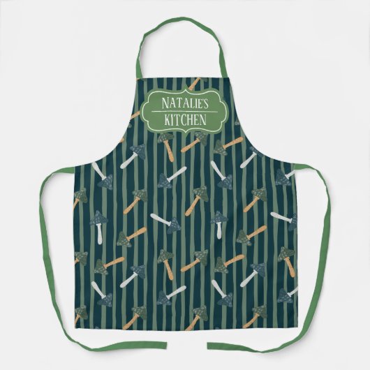 Tablier Monogramme adorable design rétro Champignons Vert (Recto)