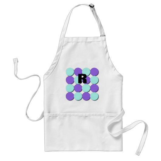 Tablier Monogramme Aqua & Pois Bleus (Devant)