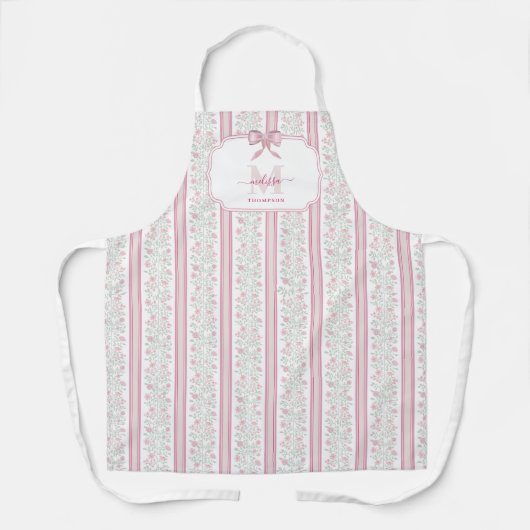 Tablier Monogramme au nœud coquette floral rose vintage (Recto)