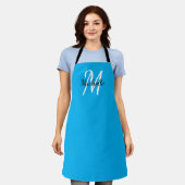 Tablier Monogramme bleu minimal moderne Nom + initial (Porté)