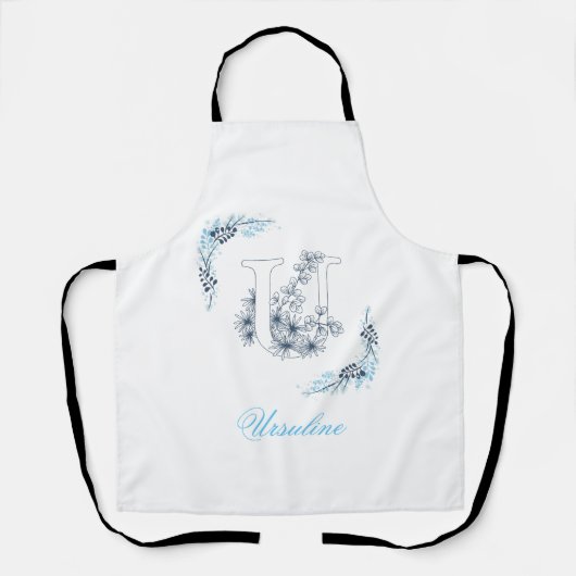 Tablier Monogramme bleu "U" initial Floral calme (Recto)