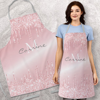Tablier Monogramme Blush Rose rose Parties scintillant de 