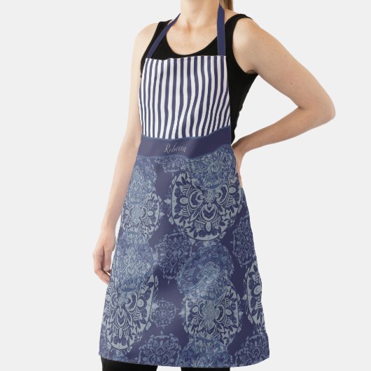 Tablier Monogramme Boho Moody Denim Blue Mandalas & Stripe (Insitu)