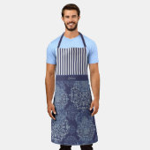 Tablier Monogramme Boho Moody Denim Blue Mandalas & Stripe (Porté)