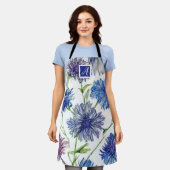 Tablier Monogramme botanique Jolis bleuets bleu violet (Porté)