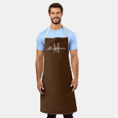 Tablier Monogramme Brown moderne en blanc Nom Femme (Porté)