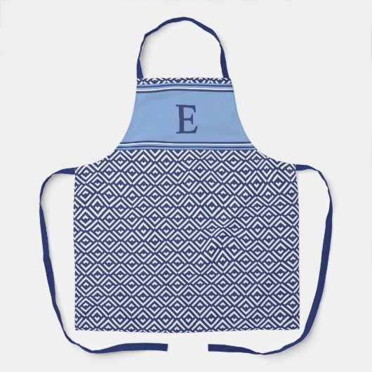 Tablier Monogramme Chevron Géométrique Bleu Marine (Recto)