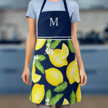 Tablier Monogramme citron bleu marine<br><div class="desc">Ce tablier monogramme est doté d'un motif citron aquarelle avec monogramme.</div>