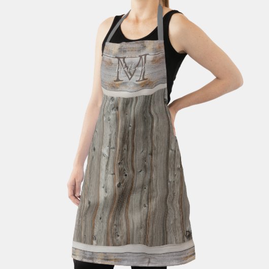 Tablier Monogramme classique en bois rustique gris gris ta (Insitu)