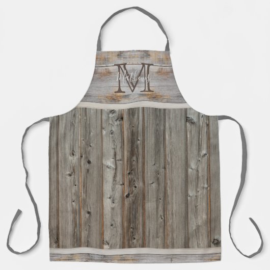 Tablier Monogramme classique en bois rustique gris gris ta (Recto)
