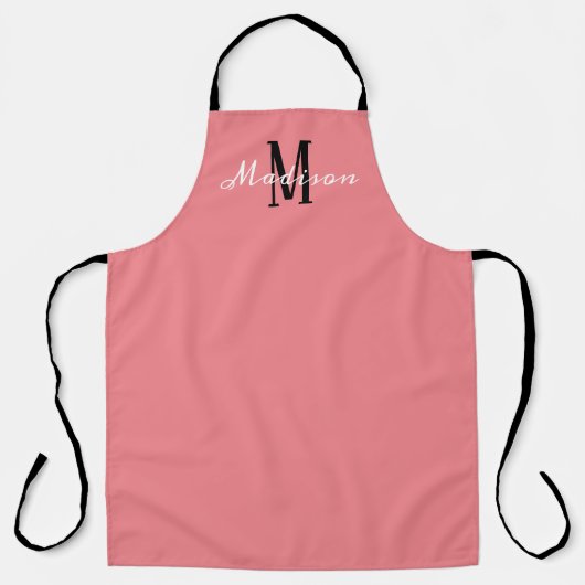 Tablier Monogramme Coral rose Script personnalisé (Recto)
