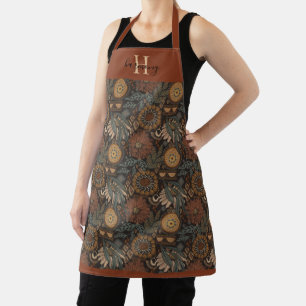 Tablier Monogramme Dark Boho Terracotta Sage Botanique