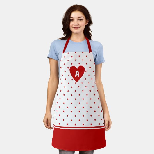Tablier Monogramme d'Arrière - plan blanc bleu Polka perso (Porté)