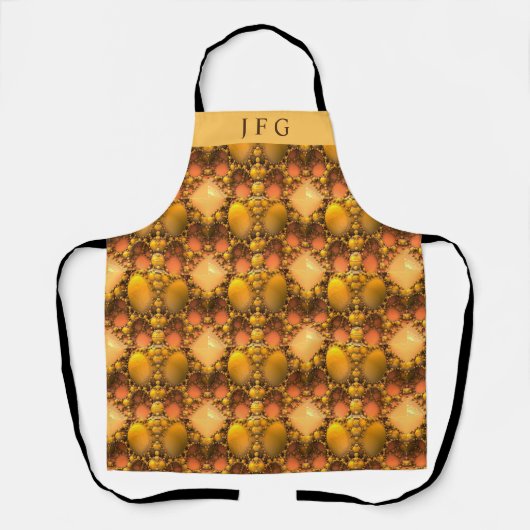 Tablier Monogramme d'art fractal jaune peigne (Recto)