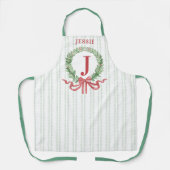 Tablier Monogramme de couronne de Noël avec nom (Recto)