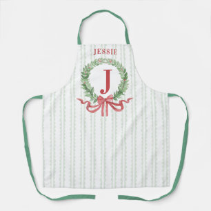 Tablier Monogramme de couronne de Noël avec nom