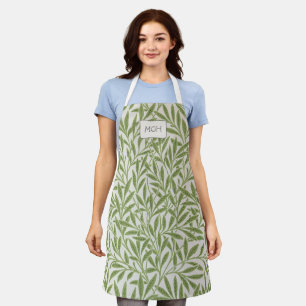 Tablier Monogramme de feuilles de saule vert vintage