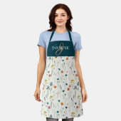 Tablier Monogramme de Fleur Sauvage Vert Orange Nom (Porté)