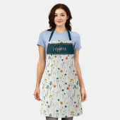 Tablier Monogramme de Fleur Sauvage Vert Orange Nom (Porté)