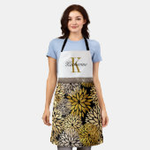 Tablier monogramme de fleurs florales dahlia d'or brun (Porté)