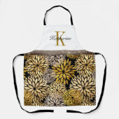 Tablier monogramme de fleurs florales dahlia d'or brun (Recto)