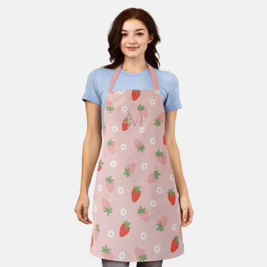 Tablier Monogramme de fraises roses et rouges sucrées (Porté)