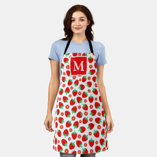 Tablier Monogramme de fraises rouges et blanches d'été mig