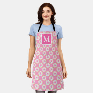 Tablier Monogramme de jolis donuts roses et blancs