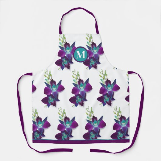 Tablier Monogramme de la fleur d'orchidée bleu Bom Dendrob (Recto)