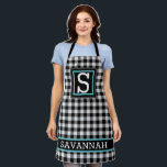 Tablier Monogramme de l'exploitation agricole de Buffalo n<br><div class="desc">Moderne Farmhouse Buffalo Check & Turquoise Collection:
Plaid de Buffalo noir et blanc. 
Avec une touche turquoise,  Personnalisée avec monogramme et nom.
Idéal pour cette cuisine de ferme moderne.</div>