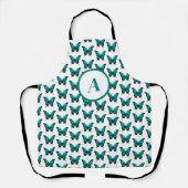 Tablier Monogramme de Motif de papillon Turquoise moderne (Recto)