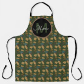 Tablier Monogramme de motif vert de glands et de feuilles (Recto)