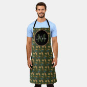 Tablier Monogramme de motif vert de glands et de feuilles (Porté)