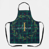 Tablier Monogramme de Noël en plastique rustique Tartan (Recto)