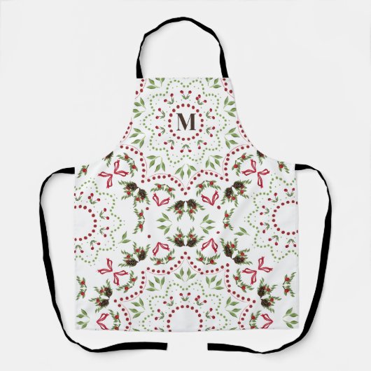 Tablier Monogramme de Noël Feuillage de verdure Foliage Ho (Recto)