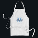 Tablier monogramme de nom bleu personnalisé pour f<br><div class="desc">Tablier monogramme de nom personnalisé | bleu et blanc. Elégant tablier barbecue monogrammé / cuisine pour hommes, femmes et enfants. Stylish chic typographie lettre initiale. Barbecue paraphé / tabliers de cuisson en kaki beige / standard blanc et jaune. Version longue et courte. Faites-en un pour maman, mère, femme, tante, grand-mère,...</div>