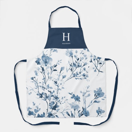 Tablier Monogramme de nom de fleur sauvage à l'aquarelle b (Recto)