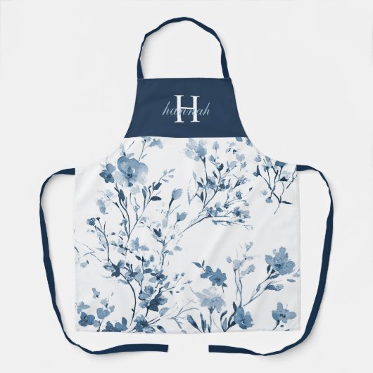 Tablier Monogramme de nom de fleur sauvage à l'aquarelle b (Recto)