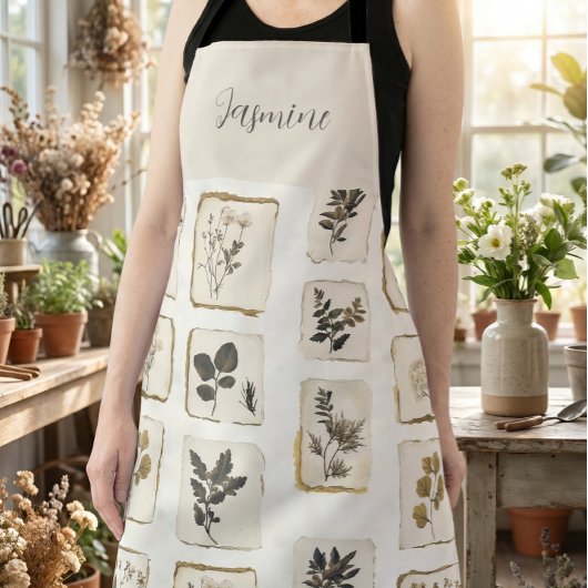 Tablier Monogramme de nom de fleurs sauvages séchées et pr