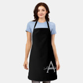 Tablier Monogramme de nom féminin écriture moderne argent  (Porté)