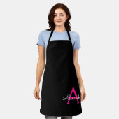 Tablier Monogramme de nom féminin écriture noire rose chau (Porté)