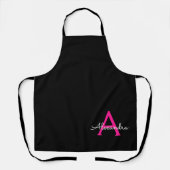 Tablier Monogramme de nom féminin écriture noire rose chau (Recto)