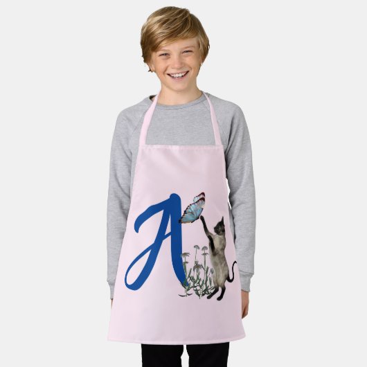 Tablier Monogramme de papillon de chat de Siamèse initial  (Porté)