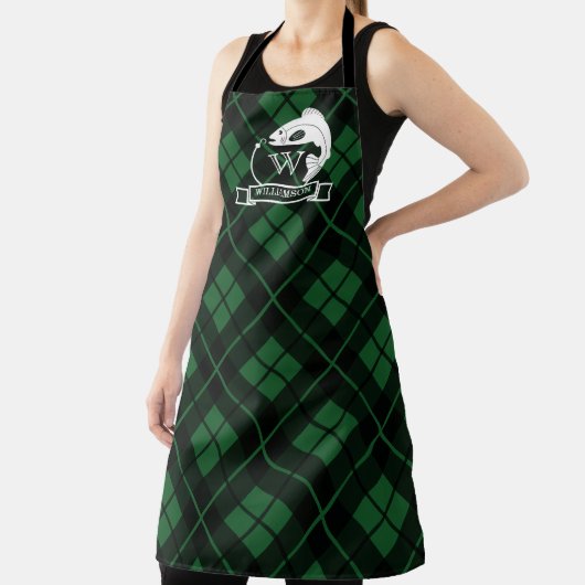 Tablier Monogramme de poisson vert et de hochet (Insitu)