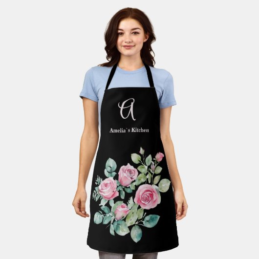Tablier Monogramme de roses roses blanches (Porté)
