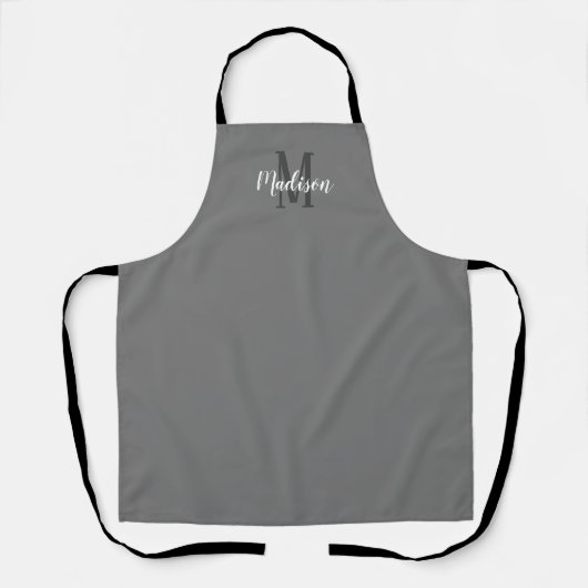 Tablier Monogramme de script blanc gris moderne Nom de la (Recto)