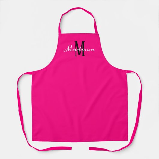 Tablier Monogramme de script blanc rose néon personnalisé (Recto)