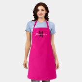 Tablier Monogramme de script blanc rose néon personnalisé (Porté)