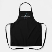 Tablier Monogramme de script cursif éditable Noir Bleu Bla (Recto)